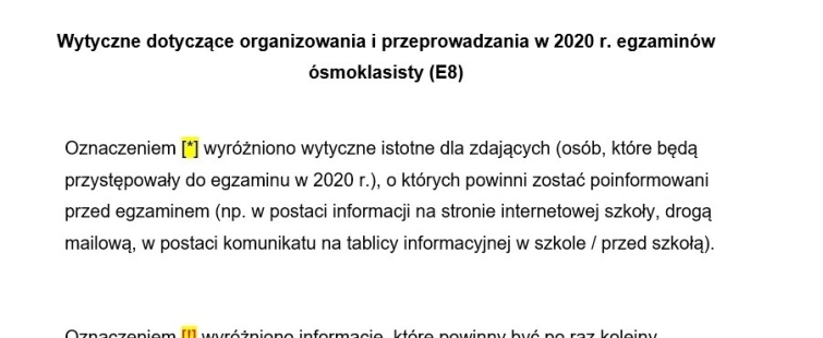 Powiększ obraz: Wytyczne dotyczące organizowania i przeprowadzania w 2020 r. egzaminów ósmoklasisty (E8)